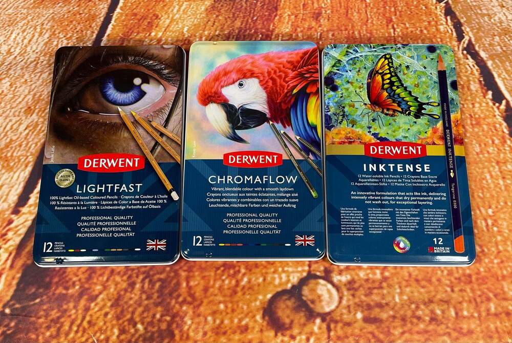 Derwent Pencil Set Bundle: 12 Lightfast, 12 Chromaflow, and 12 Inktense Pencils